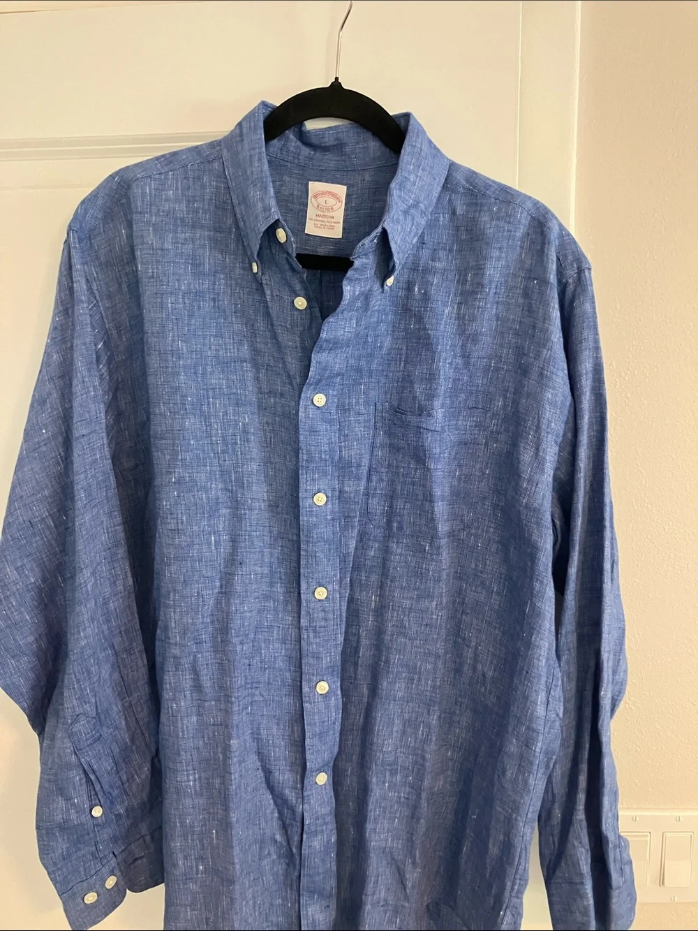 Brooks Brothers Blue Textured Linen Casual Button-Down Shirt